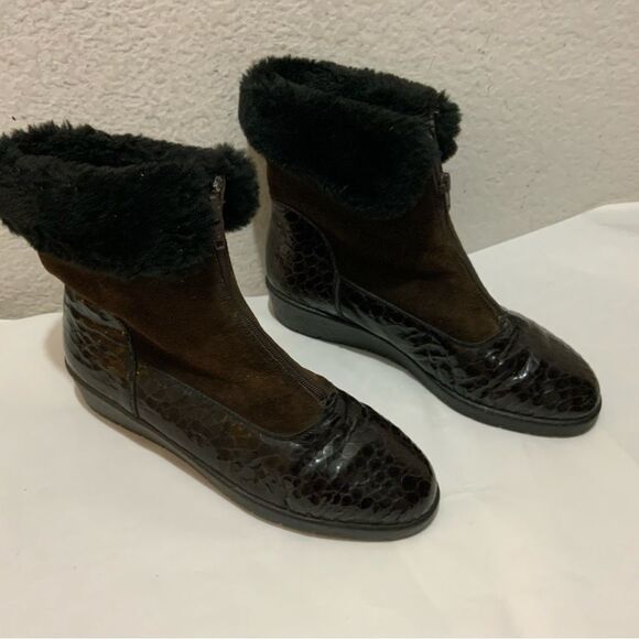 Rieker Brown Alligator Print Faux Fur Zip Up Boots Women's 5.5 UK / US 7.5 - Picture 1 of 10